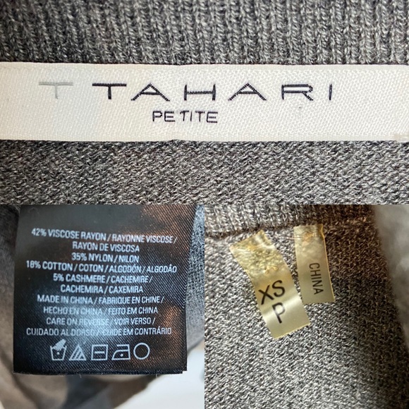 T Tahari Petite Charcoal Grey Ruffled Trim Cowl Neck Sweater Size XS Petite - Picture 8 of 8